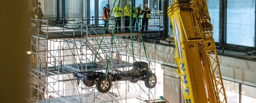 Bespoke Land Rover Defender being built inside Selfridges
