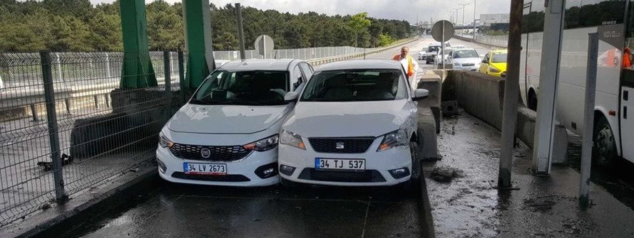 Two Cars Refuse To Yield At Tollbooth With Hilarious Result