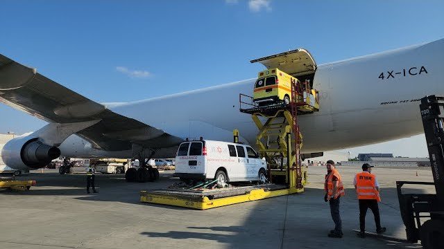 MDA ambulances and intensive care vehicles arrive from US