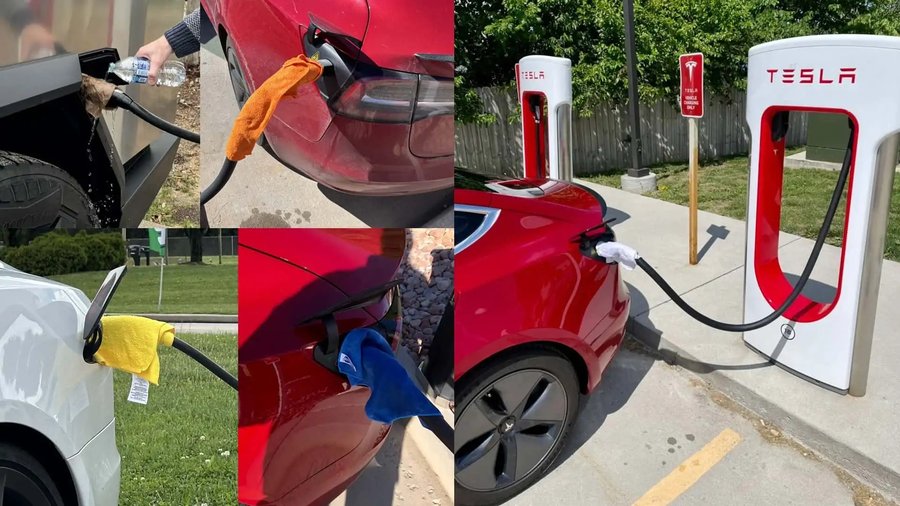 Tesla Owners Are Putting Wet Towels On Supercharger Handles To Get Higher Charging Speeds